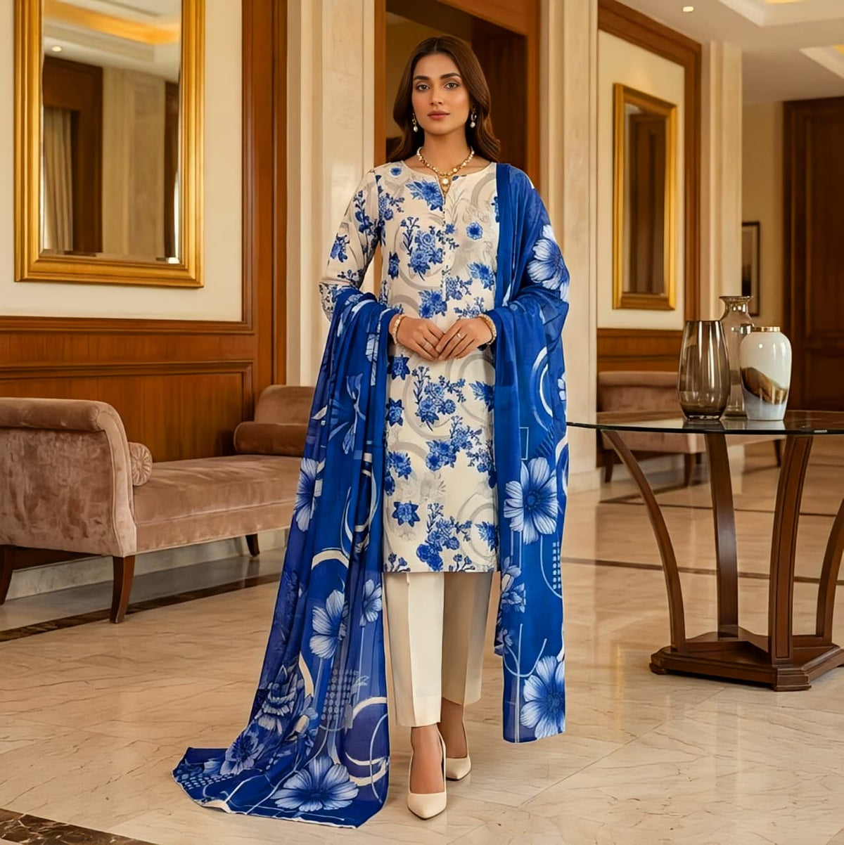 3 Pcs Lawn Unstitched Suit 122