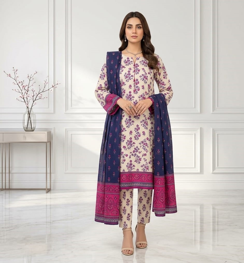 3 Pcs Lawn Unstitched Suit 102
