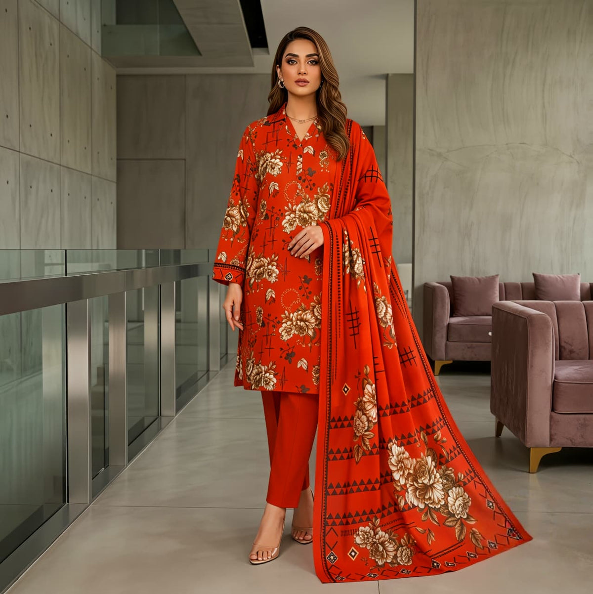 3 Pcs Lawn Unstitched Suit 105